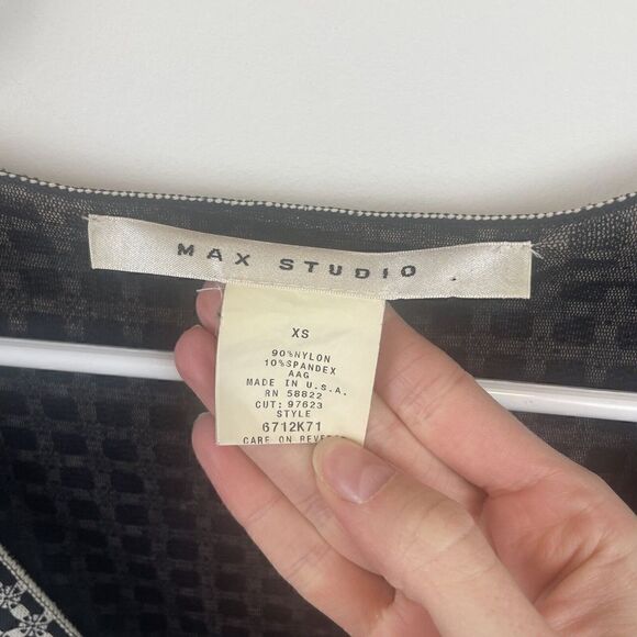 American Vintage Y2K Mesh Max Studio 3/4 Sleeve Top Size XS/S Tunic Black White - Picture 5 of 8